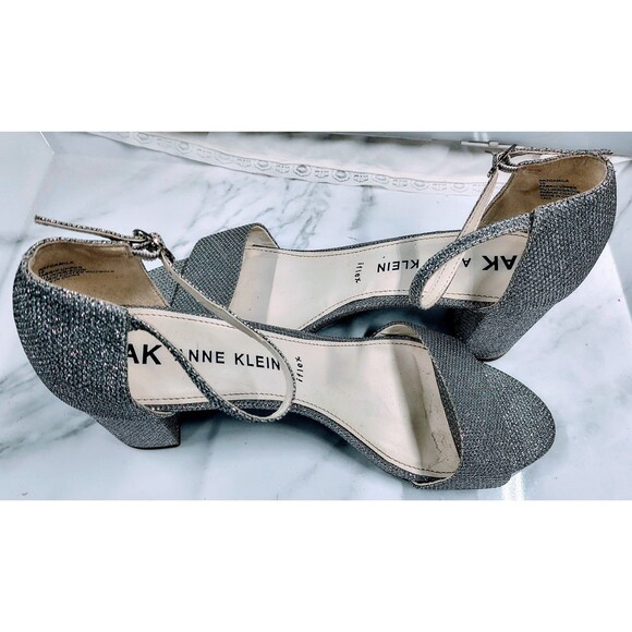 Ann Taylor Katrina Silver Shimmer Block Sandal Heels Sparkle G;itter Shine Shoe - Picture 6 of 15